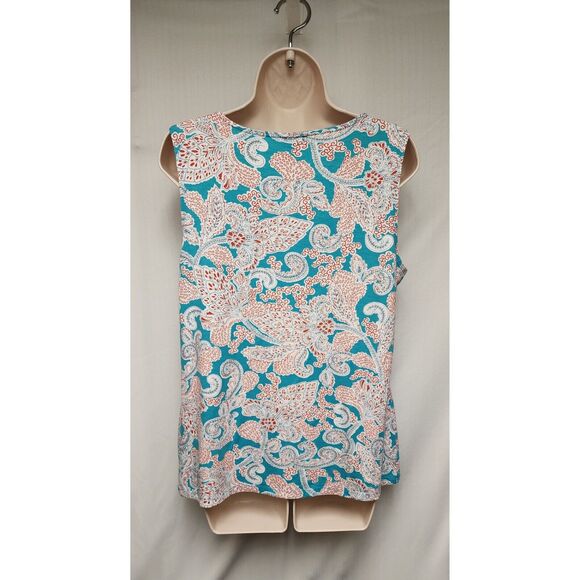 Talbots Womens Blue Red Floral Paisley Tank Top Cowl Neck Size M - Picture 3 of 6